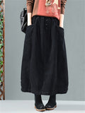 Retro Simple High-waist Solid Slimming Female Corduroy Skirts