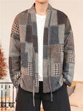 Men's Color Block Patchwork Front Lace Up Loose Jacket