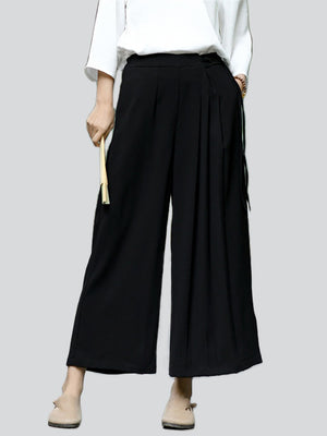 Women's Casual High Waist Side Lace Up Wide Leg Pants