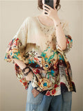 Women's Casual Round Neck Half Sleeve Oversized Print Shirt