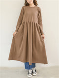 Winter Gentle Round Neck Long Sleeve A-Line Dress for Women