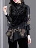 Women's Lace Splicing Spring Autumn Velvet Shirt