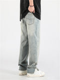 Men's Retro Washed Effect Side Slit Loose Jeans