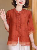 Women's Chinese Style Summer Flowy Short Sleeve Shirt