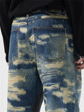 Men's Fake Ripped Print Street Straight-Leg Jeans