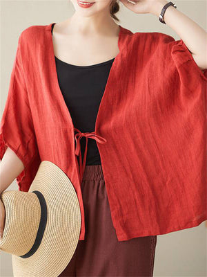 Ladies Summer Casual Lace-Up Batwing Sleeve Shirts