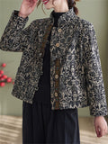 Ethnic Style Plush Liner Stand Collar Retro Print Jacket