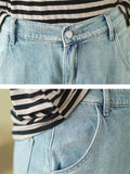 Light Blue Ripped Patchwork Female Trendy Harem Jeans