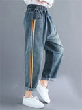 Female Color Contrast Side Striped Light Blue Jeans