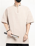 Men's Retro Cloud Embroidered Stand Collar Linen Shirt