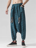 Chinese Style Men's Patchwork Harem Pants with Decorative Belt