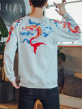 Flying Loong Embroidery Long Sleeve Round Neck Shirt