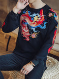 Flying Loong Embroidery Long Sleeve Round Neck Shirt