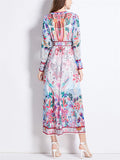 Deep V Neck Elegant Floral Print Flowy Midi Dress for Lady