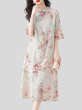 Lady Loose Cheongsam Temperament Printed Stand Collar Dress