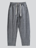 Men's Striped Loose Cotton Linen Ankle Pants for Holiday