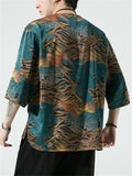 Retro Printed Ice Silk Round Collar Vacation Shirts for Men