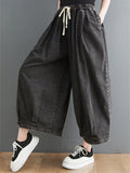 Drawstring Baggy Wide Leg Jeans for Women