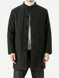 Men's Plain Winter Stand Collar Button Warm Cotton Coat