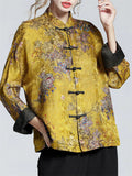 Chinese Style Stand Collar Button Up Jacquard Shirts for Women