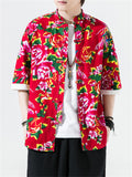 Male Flower Peacock Printed Short Sleeve Shirt