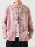 Men's Bamboo Leaf Embroidery Dragon Print Faux Suede Retro Jacket