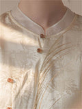 Apricot Bamboo Leaf Jacquard Elegant Satin Shirt for Women