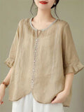 Ethnic Style Round Neck Ruffle Sleeve Transparent Shirt for Women