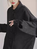 Oversized Button Up Black Tasseled Shirts for Women