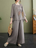 Side Lace-Up Design Crew Neck Shirt Relaxed Pants Women's Suit