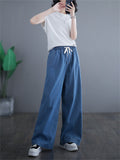 Women's Relaxed Solid Color Lace-Up Wide Leg Jeans