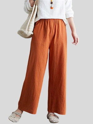 Summer Linen Blend High Rise Straight-Leg Pants for Women