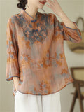 Female Retro Flying Swallow Peony Embroidery Linen Shirt