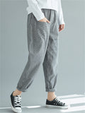 Women's Comfy Elastic Waist Striped Linen Pants