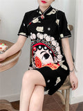 Women's Chinese Opera Cartoon Girl Print Dress