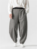 Men's Autumn Winter Color Contrast Plaid Wool Blend Pants