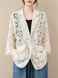 Women's Elegant Floral Lace Hollow Out Lapel Blazer