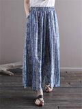 Women's Bohemian Style Cotton Linen Print Straight-Leg Pants