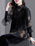 Women's Lace Splicing Spring Autumn Velvet Shirt