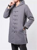 Men's Hooded Cotton Linen Mid-length Cotton Coats Solid Tang Suit