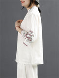 Chinese Ancient Style Floral Embroidery Knot Button Shirt for Women