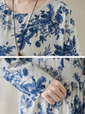 Spring Blue Floral Vacation Long Dress for Women