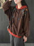 Leaf Pattern Color Contrast Hoodie for Women