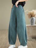 Female Distressed Elastic Waist Pleated Relaxed Pants