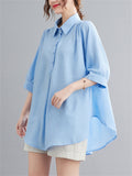 Natural Linen Solid Color Cozy Loose Shirt for Women