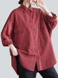 Oversized Button Up Back Patch Cargo Shirts for Women