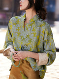 Luxury Peony Jacquard Women's Long Sleeve Tang Suit Shirt