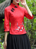 Female Magpie & Plum Blossom Embroidered Shirt