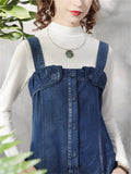 Women's Stylish Blue Denim A-Line Dungaree Dress