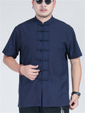 Men's Retro Solid Color Short Sleeve Tang Suit Shirt